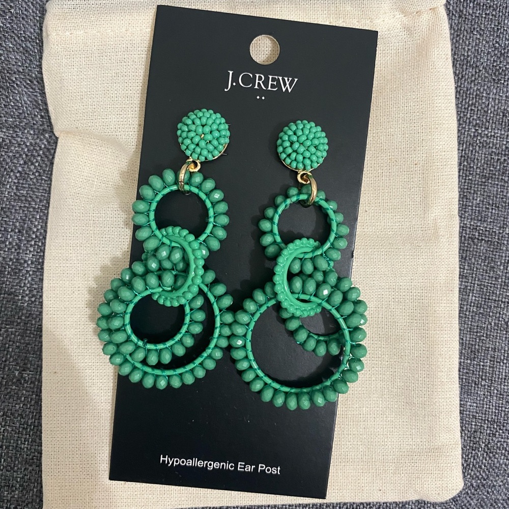 J crew green beaded drop earrings